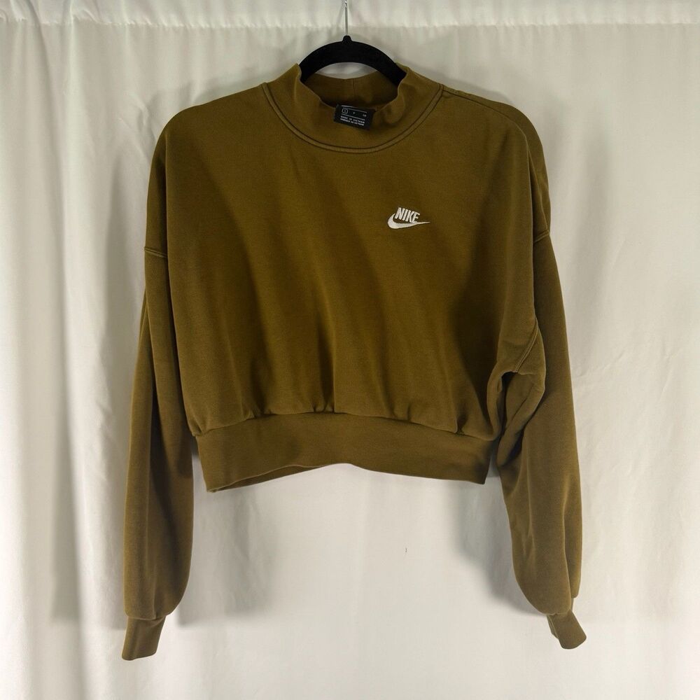 Nike Cropped Sweaters Women Small Green Pullover Turtleneck Long Sleeve Pullover